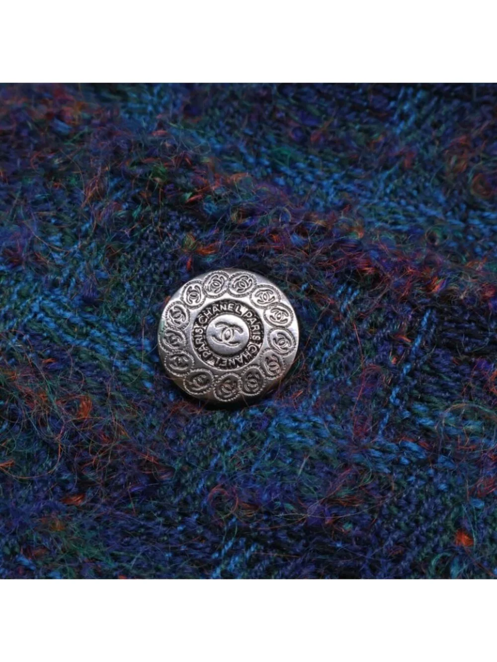 Chanel Check CC Logo Button Tweed Collarless Jacket 36